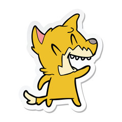 sticker of a laughing fox cartoon