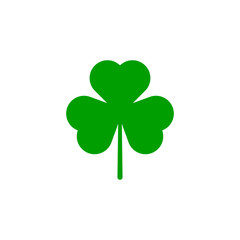 Green three leaf clover, icon on white background. Vector illustration