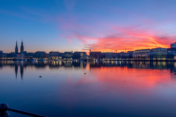 Fototapeta na wymiar Hamburg, Germany at sunset