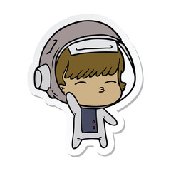 sticker of a cartoon curious astronaut waving