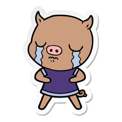 Obraz na płótnie Canvas sticker of a cartoon pig crying