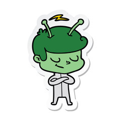 sticker of a friendly cartoon spaceman