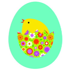 cute baby chick hatching in floral Easter egg
