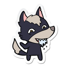 sticker of a cartoon hungry wolf
