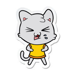 sticker of a cartoon hissing cat