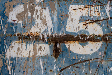 number twenty five painted on rusty blue metal, number 25, rusty background