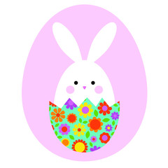 cute Easter bunny in hatching floral egg