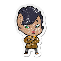 distressed sticker of a cartoon surprised girl