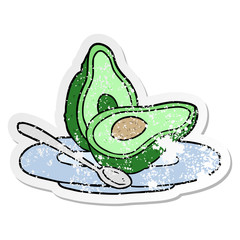 distressed sticker of a cartoon avocado