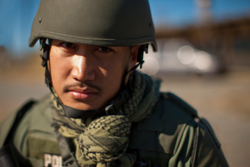 Portrait of a mid adult military policeman.
