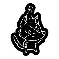 friendly cartoon icon of a wolf wearing santa hat