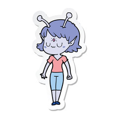 sticker of a cartoon alien girl