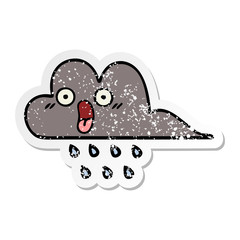 distressed sticker of a cute cartoon storm rain cloud