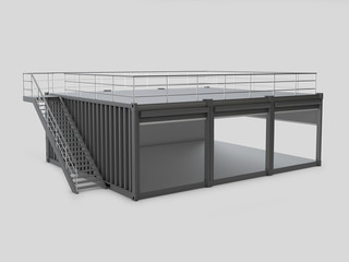 Converted old shipping container, 3d Illustration isolated gray