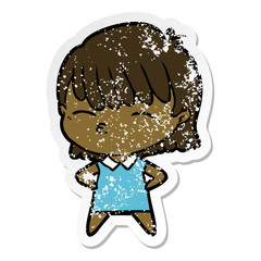 distressed sticker of a cartoon woman