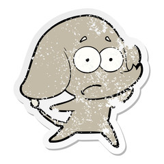 distressed sticker of a cartoon unsure elephant