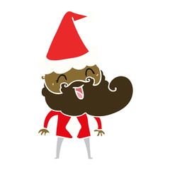 hand drawn flat color illustration of a happy bearded man wearing santa hat