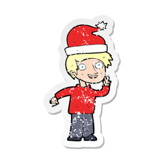 retro distressed sticker of a cartoon man ready for christmas