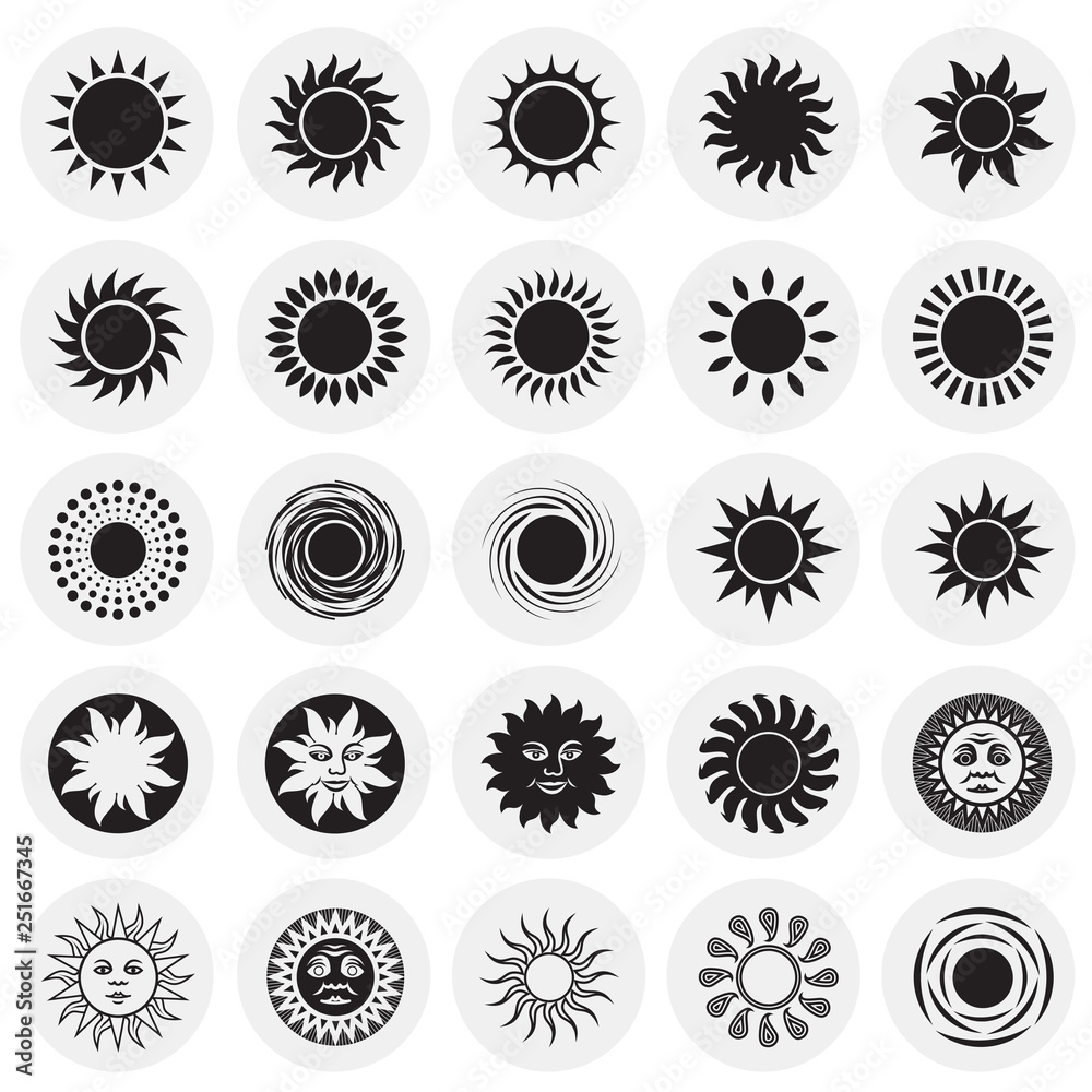 Poster sun icons set on circles background for graphic and web design, modern simple vector sign. internet 
