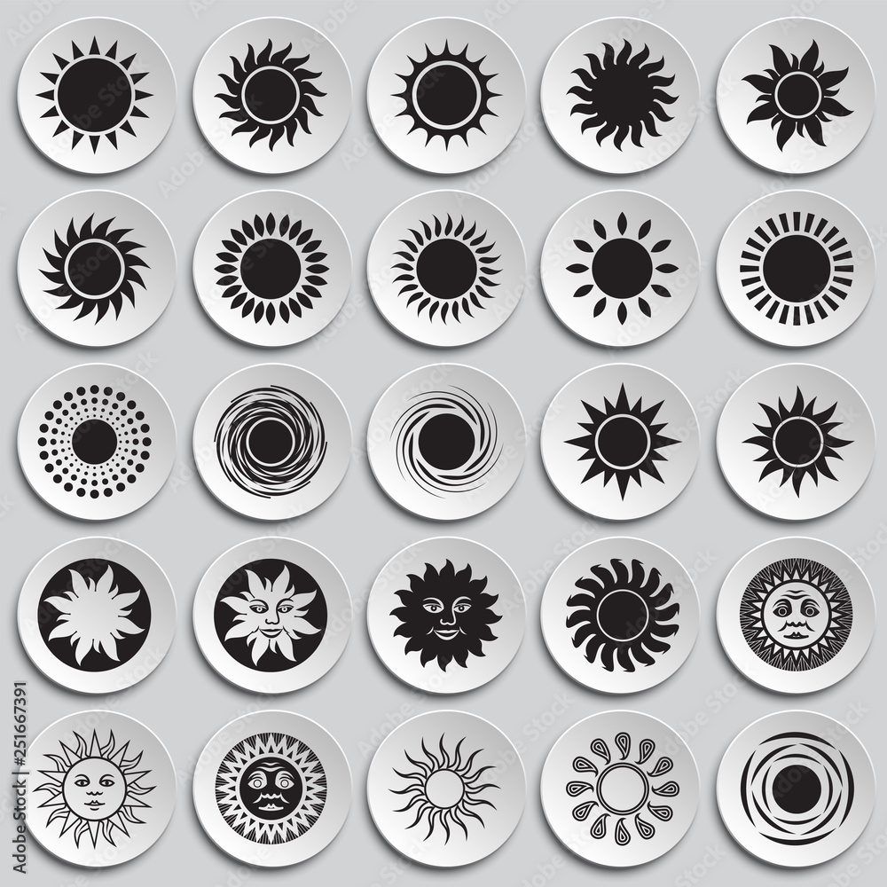 Poster sun icons set on plates background for graphic and web design, modern simple vector sign. internet c