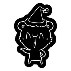 laughing polar bear cartoon icon of a wearing santa hat
