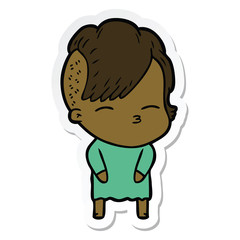 sticker of a cartoon squinting girl