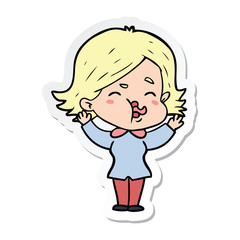 sticker of a cartoon girl pulling face