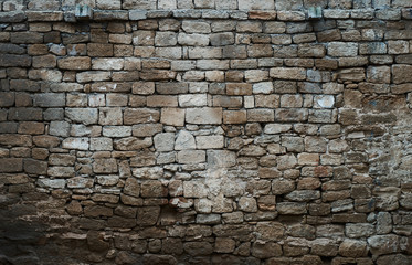 Gray old brick wall texture background with copy space