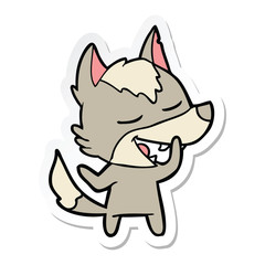 sticker of a cartoon wolf laughing