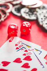 Poker cards and dice.