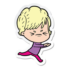 sticker of a cartoon frustrated woman