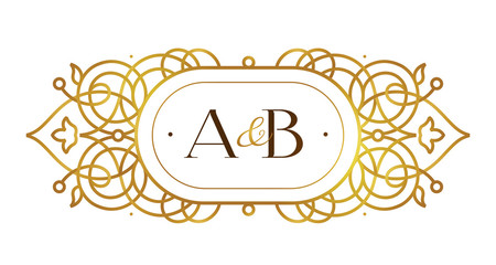 Gold floral frame. Luxury monogram in Eastern style. © Anna Pogulyaeva