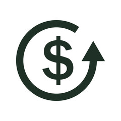 dollar rate increase icon. Money symbol with stretching arrow up. rising prices. Business cost sale icon. cash salary increase. vector illustration