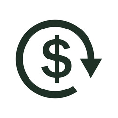 dollar decrease icon. Money symbol with arrow stretching rising drop fall down. Business cost reduction icon. vector illustration.
