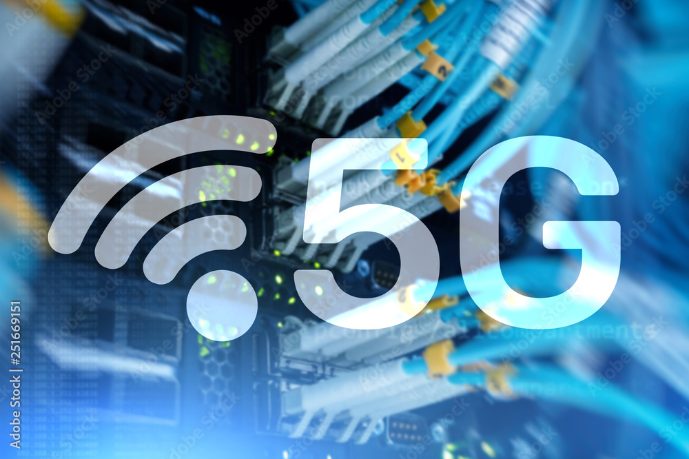 Wall mural 5g network, 5g internet connection concept in digital background. smart communication network concep