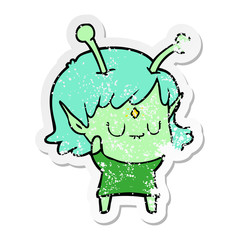 distressed sticker of a cartoon alien girl