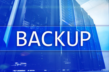 Backup System Recovery Technology Concept on modern server room background