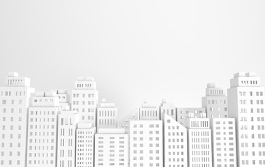 Naklejka premium White paper skyscrapers. Achitectural building in panoramic view. Modern city skyline building industrial paper art landscape skyscraper offices. 3d rendering illustration