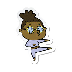 sticker of a cartoon woman wearing glasses
