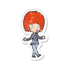 retro distressed sticker of a cartoon confused woman