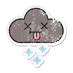 distressed sticker of a cute cartoon storm snow  cloud