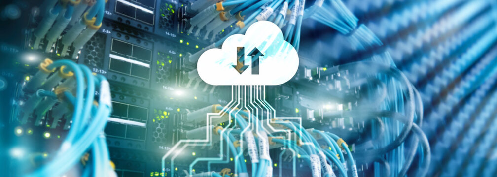 CLoud server and computing, data storage and processing. Internet and technology concept.