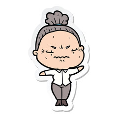 sticker of a cartoon annoyed old lady