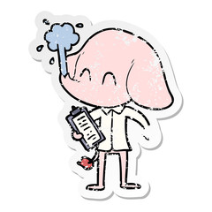 distressed sticker of a cute cartoon elephant spouting water