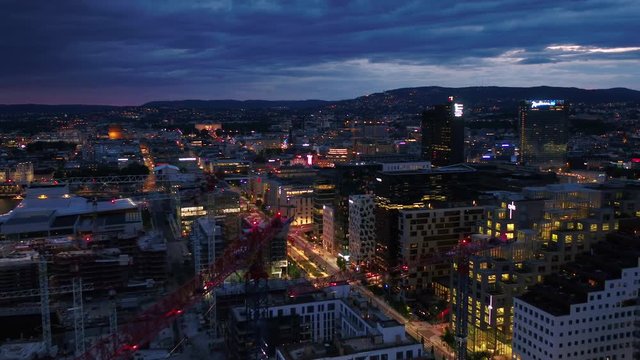 Aerial Norway Oslo June 2018 Night 30mm 4K Inspire 2 Prores  Aerial video of downtown Oslo in Norway at night