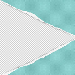 Torn squared turquoise paper in corners are on background with space for text. Vector illustration