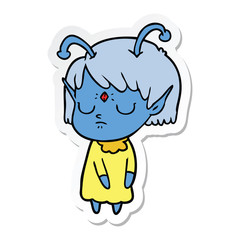 sticker of a cartoon alien girl
