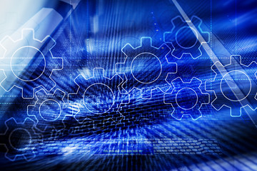 Gears mechanism, digital transformation, data integration and digital technology concept.