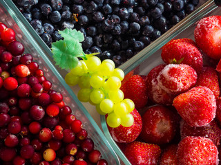 berries in glass bowls top view