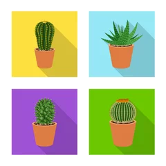 Foto op Plexiglas Cactus in pot Vectorontwerp van cactus en potembleem. Collectie van cactus en cactussen vector pictogram voor voorraad.